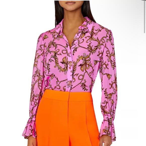 Milly Lacey Flared Cuff Blouse in Pink‎ Size Medium - Picture 1 of 16